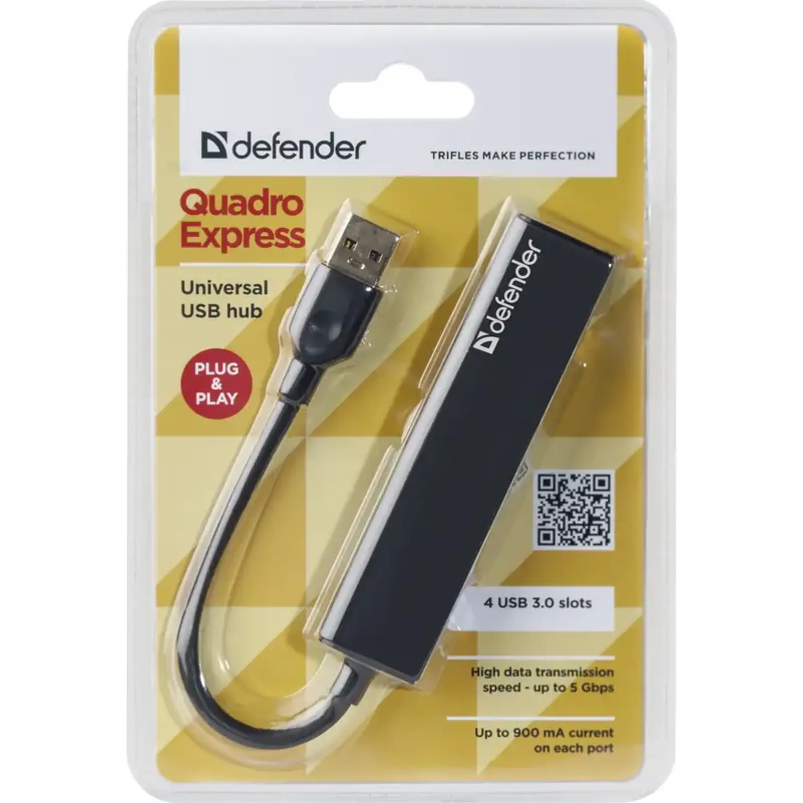 Хаб USB 3.0 -> 4xUSB 3.0 Black Defender (83204) UA