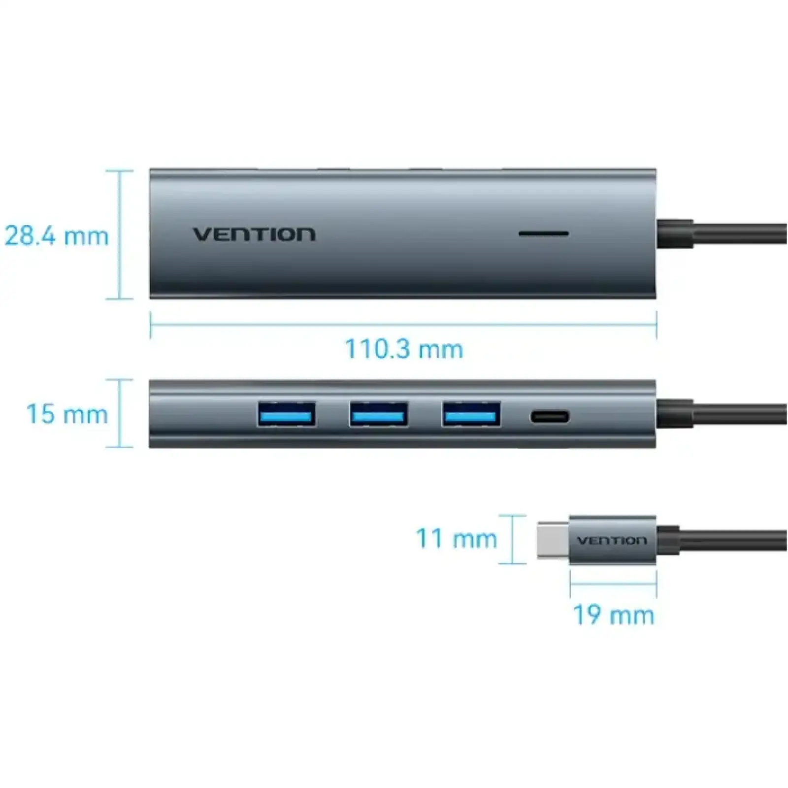 Хаб USB 3.0 Type-C -> 4xUSB 3.0/1xUSB-C, 5Gbps, Black Vention (TGZHB) UA