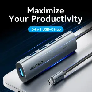 Хаб USB 3.0 Type-C -> 4xUSB 3.0/1xUSB-C, 5Gbps, Black Vention (TGZHB) UA