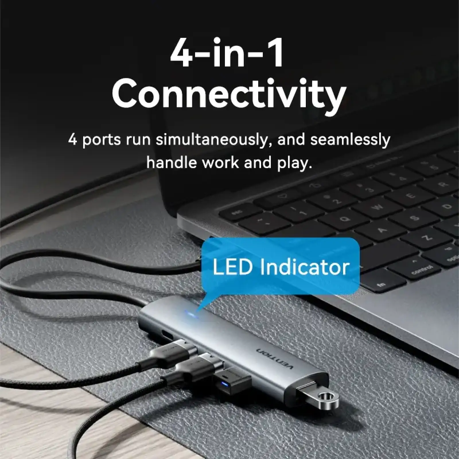 Хаб USB 3.0 Type-C -> 4xUSB 3.0/1xUSB-C, 5Gbps, Black Vention (TGZHB) UA