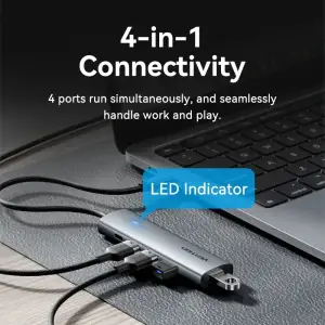 Хаб USB 3.0 Type-C -> 4xUSB 3.0/1xUSB-C, 5Gbps, Black Vention (TGZHB) UA