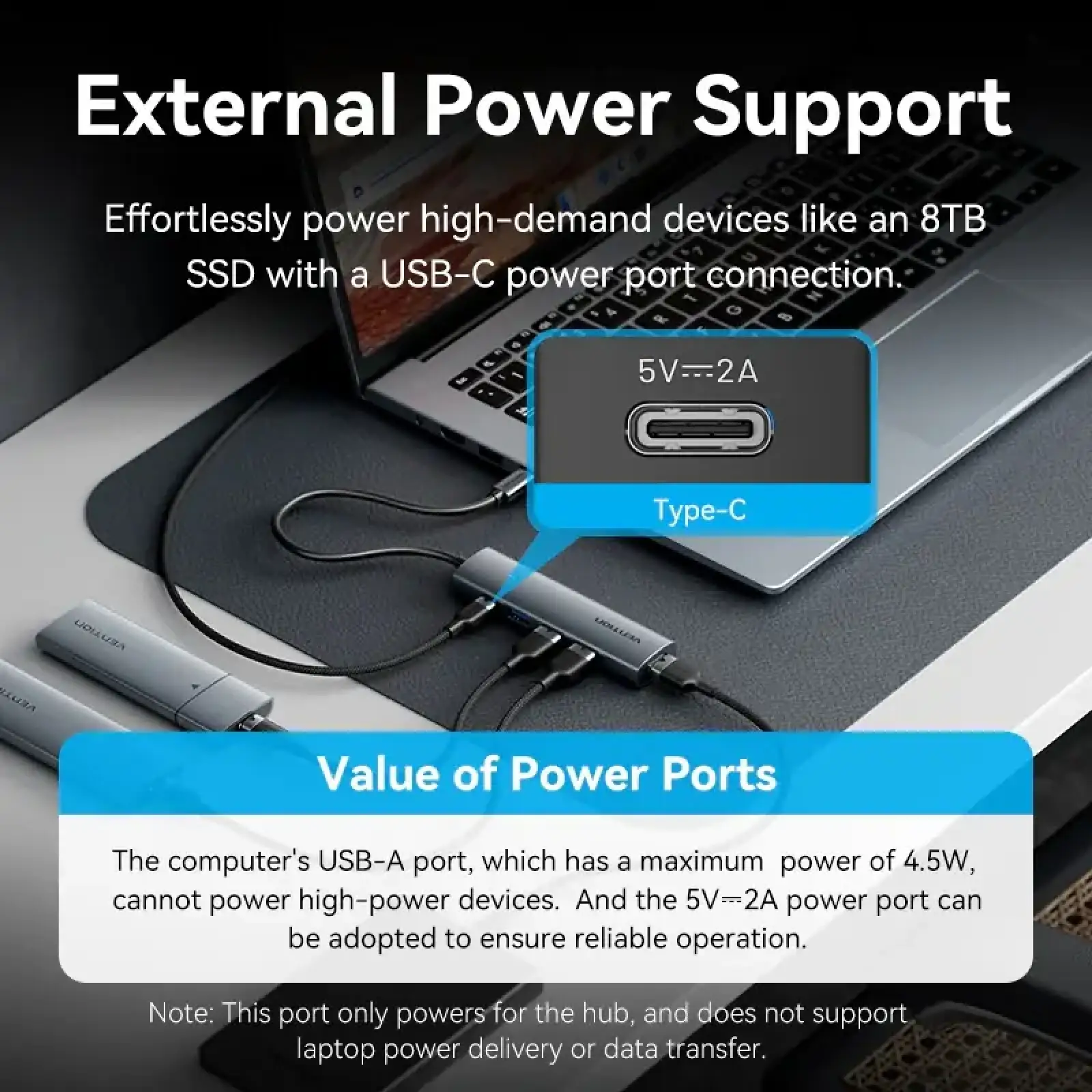 Хаб USB 3.0 Type-C -> 4xUSB 3.0/1xUSB-C, 5Gbps, Black Vention (TGZHB) UA