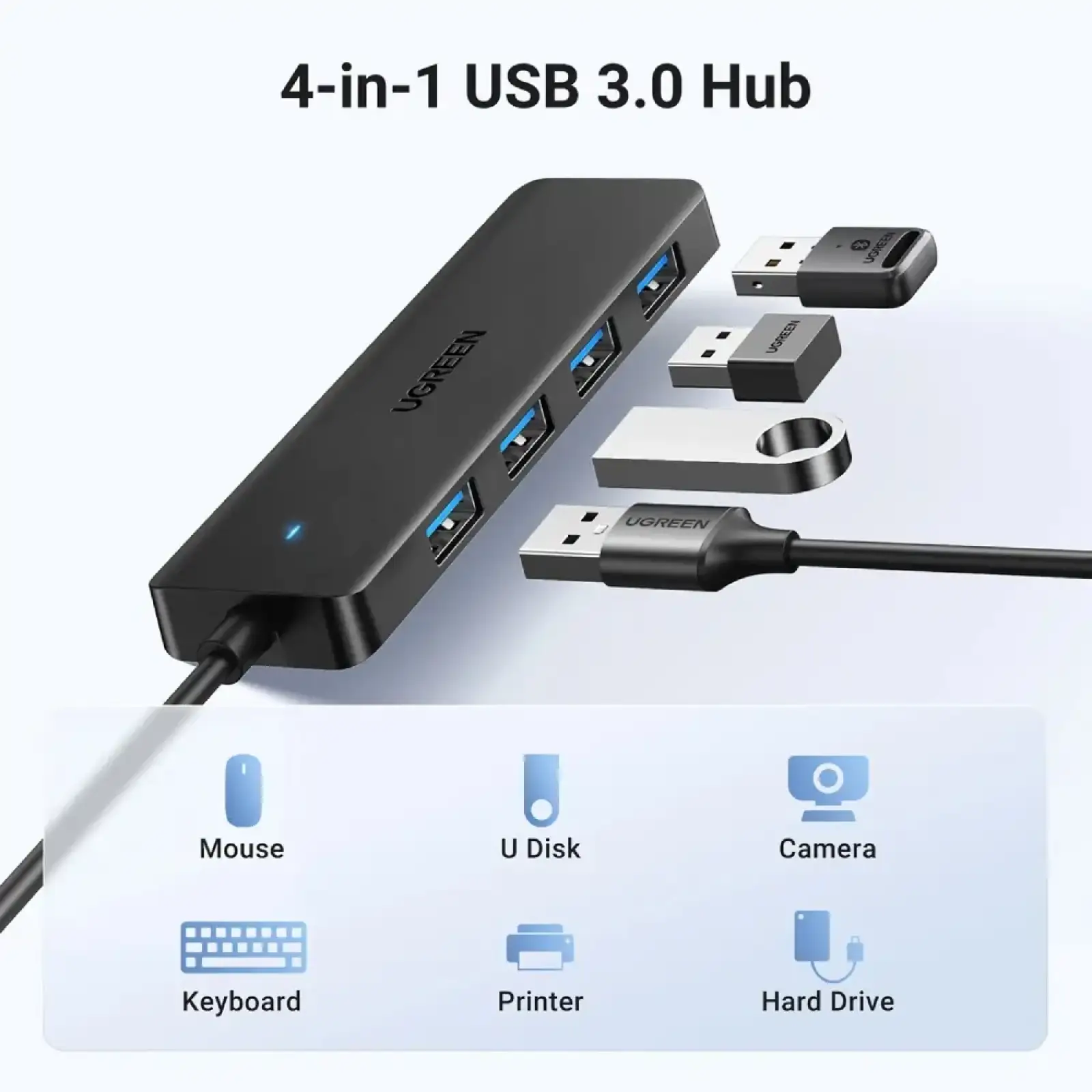 Хаб USB 3.0 -> 4хUSB 3.0 Hub 0,15 м кабель Space Gray CM219 Ugreen (25851) UA