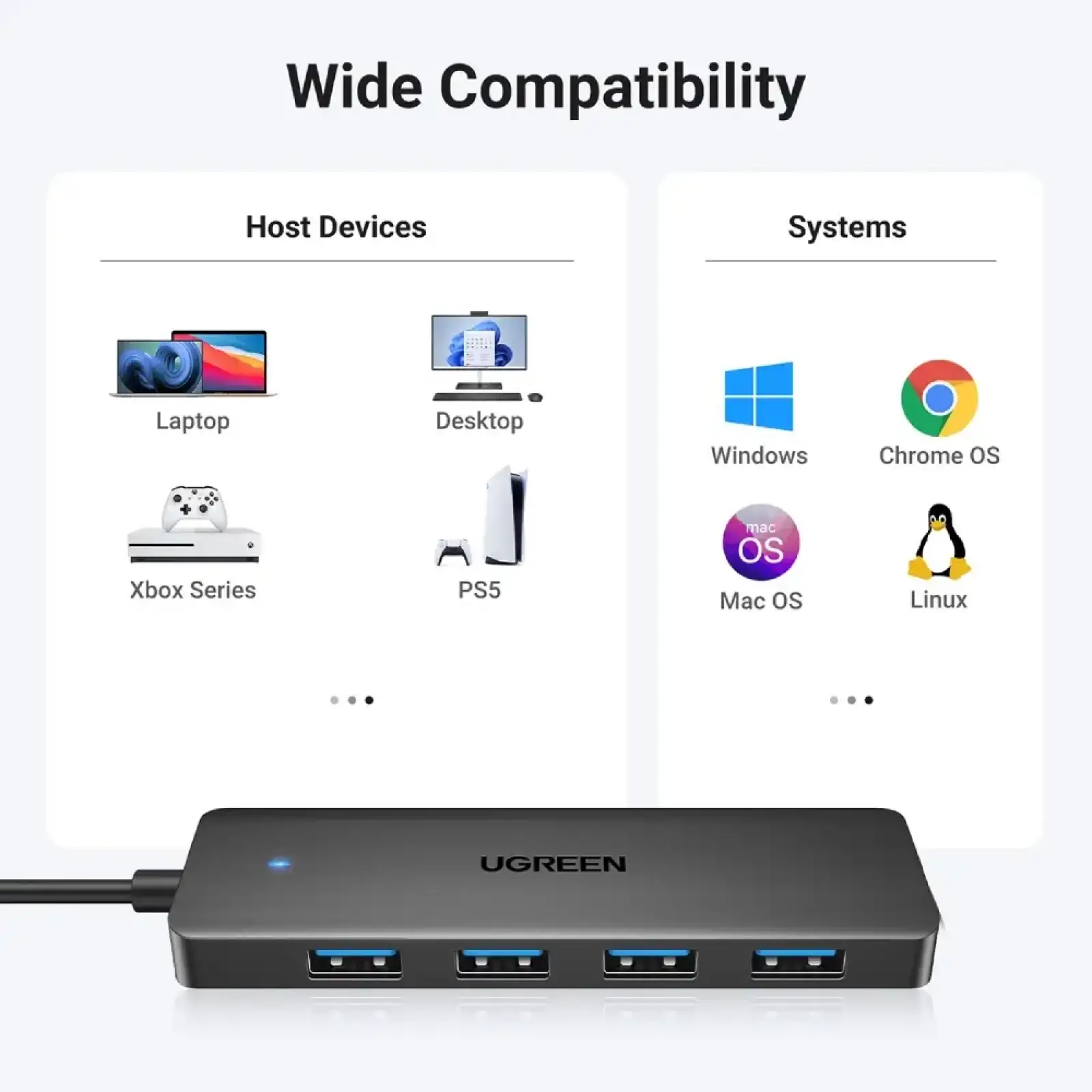 Хаб USB 3.0 -> 4хUSB 3.0 Hub 0,15 м кабель Space Gray CM219 Ugreen (25851) UA