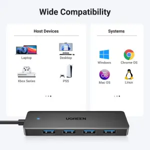 Хаб USB 3.0 -> 4хUSB 3.0 Hub 0,15 м кабель Space Gray CM219 Ugreen (25851) UA