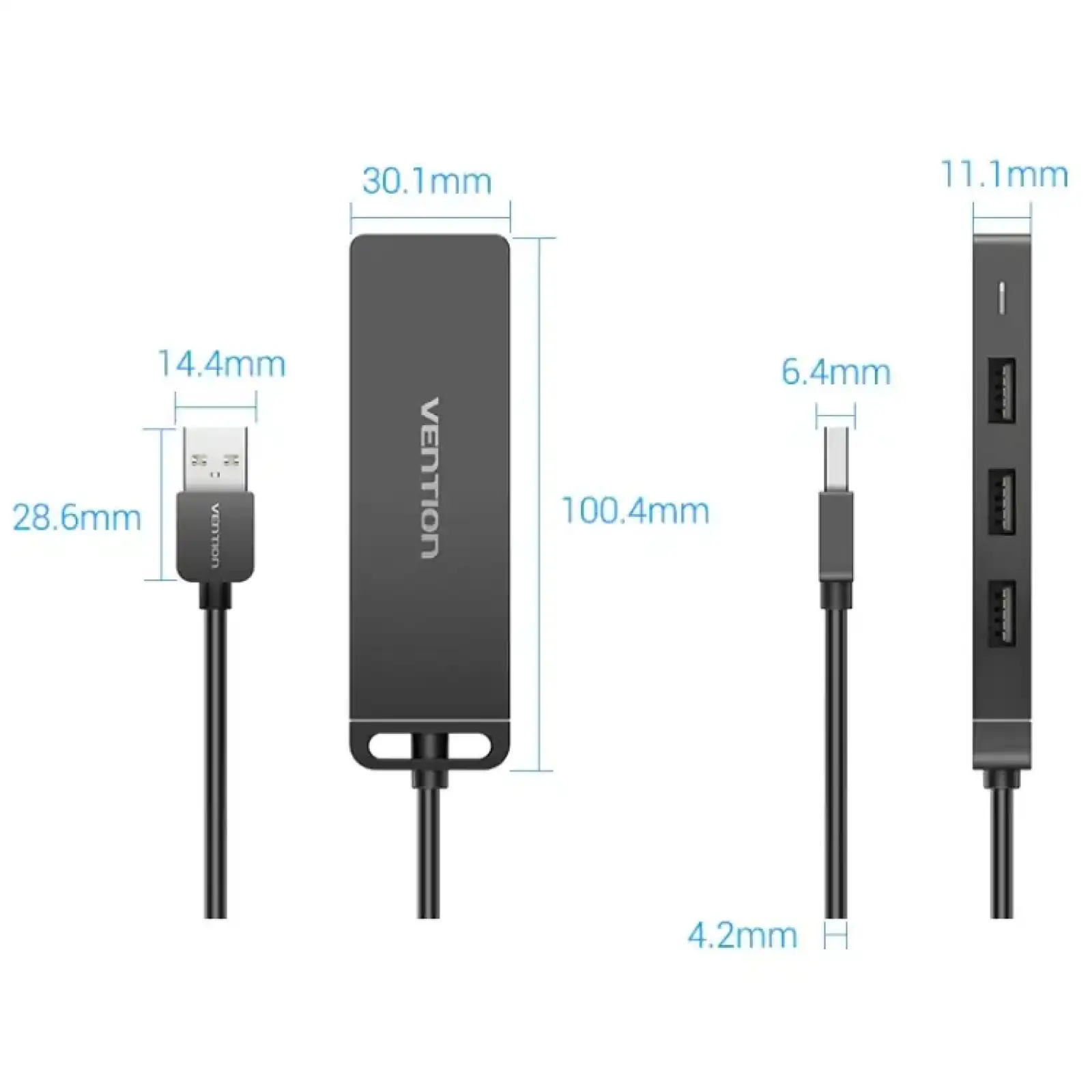 Хаб USB 2.0 -> 4xUSB 2.0, 0.15м, Black Vention (CHMBB) UA