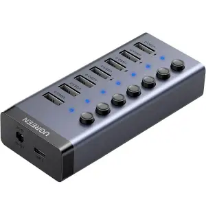 Хаб USB 3.0 -> USB to 7xUSB 3.0 з додатковим живленням Type-C 12V 2A CM481 Ugreen (90307) UA