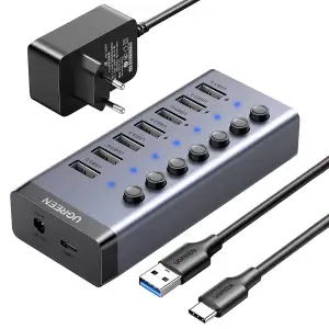 Хаб USB 3.0 -> USB to 7xUSB 3.0 з додатковим живленням Type-C 12V 2A CM481 Ugreen (90307) UA