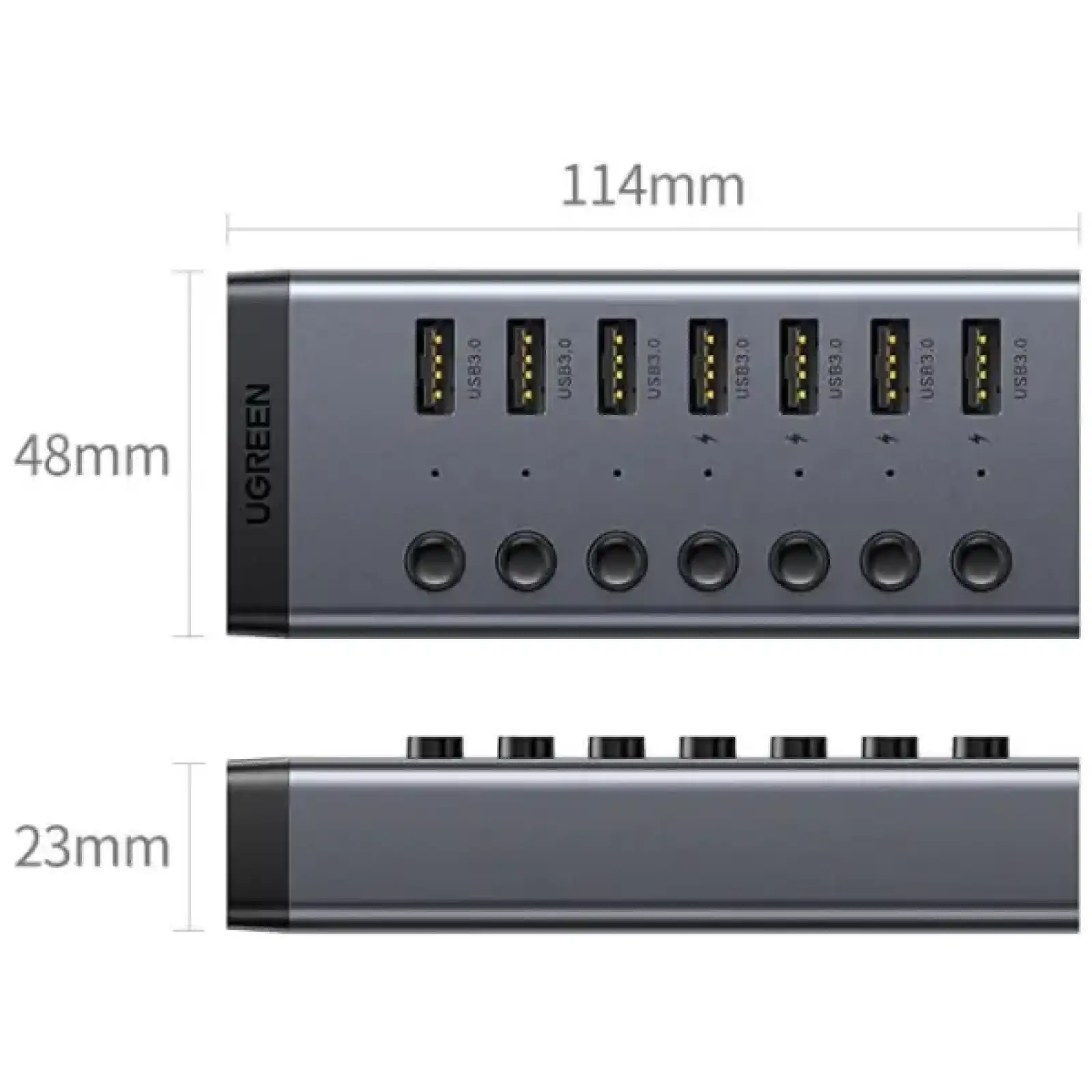 Хаб USB 3.0 -> USB to 7xUSB 3.0 з додатковим живленням Type-C 12V 2A CM481 Ugreen (90307) UA