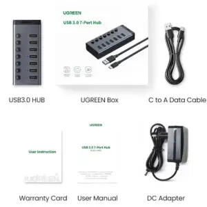 Хаб USB 3.0 -> USB to 7xUSB 3.0 з додатковим живленням Type-C 12V 2A CM481 Ugreen (90307) UA