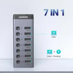 Хаб USB 3.0 -> USB to 7xUSB 3.0 з додатковим живленням Type-C 12V 2A CM481 Ugreen (90307) UA