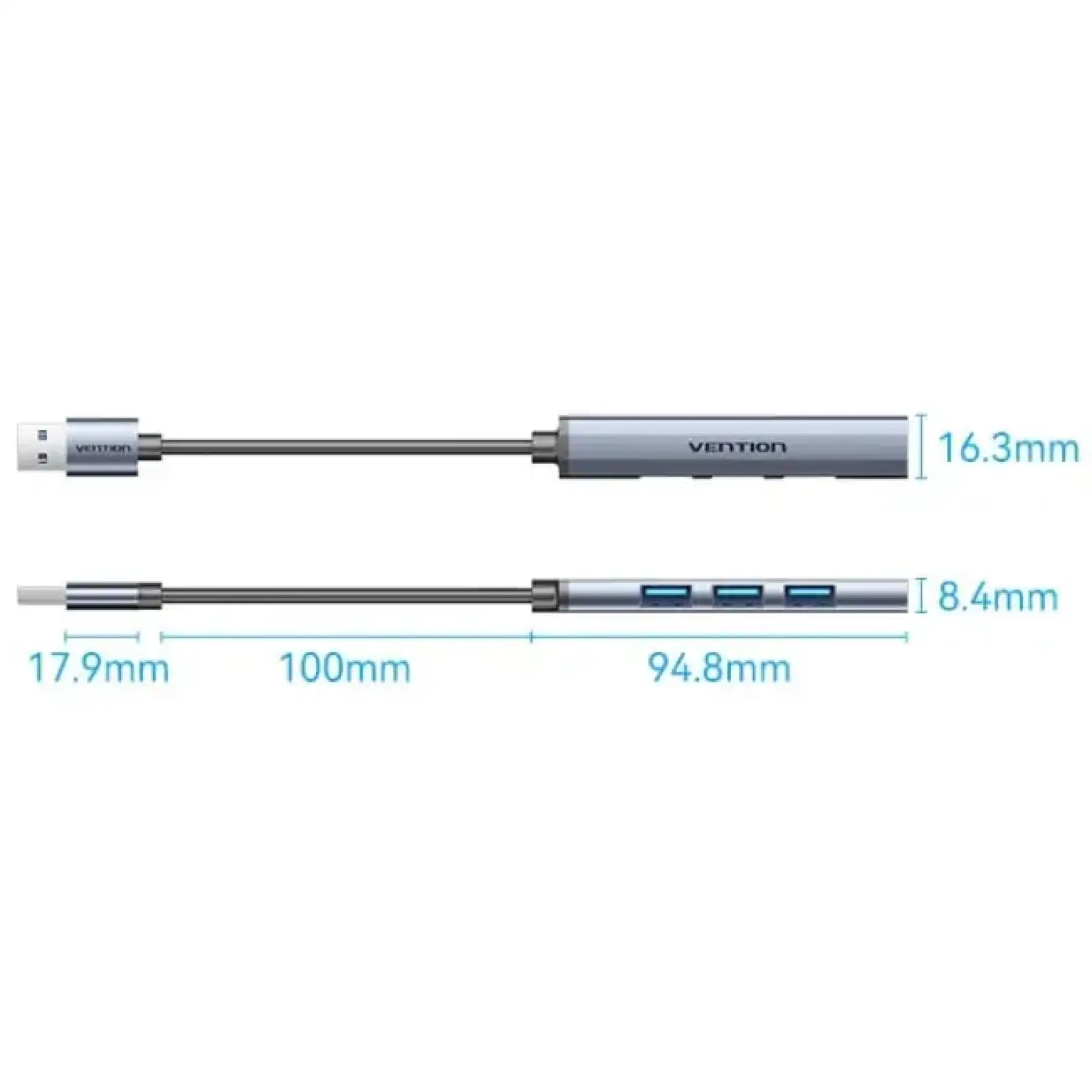 Хаб USB 3.0 -> 1xUSB 3.0/3xUSB 2.0, 0.15м, 5 Гбіт/с, Grey Vention (CKOHB) UA