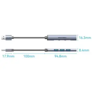 Хаб USB 3.0 -> 1xUSB 3.0/3xUSB 2.0, 0.15м, 5 Гбіт/с, Grey Vention (CKOHB) UA