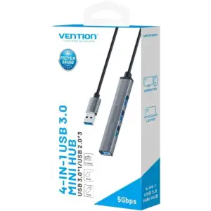 Хаб USB 3.0 -> 1xUSB 3.0/3xUSB 2.0, 0.15м, 5 Гбіт/с, Grey Vention (CKOHB) UA