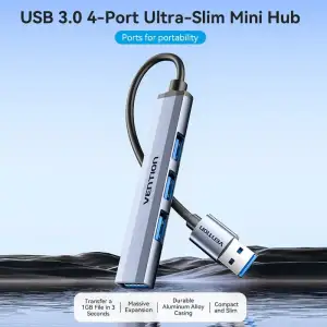 Хаб USB 3.0 -> 1xUSB 3.0/3xUSB 2.0, 0.15м, 5 Гбіт/с, Grey Vention (CKOHB) UA