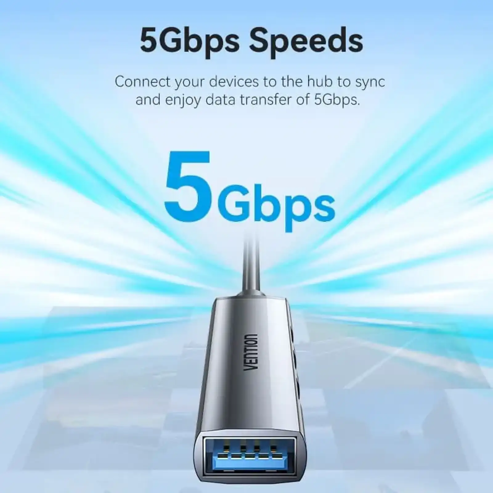 Хаб USB 3.0 -> 1xUSB 3.0/3xUSB 2.0, 0.15м, 5 Гбіт/с, Grey Vention (CKOHB) UA