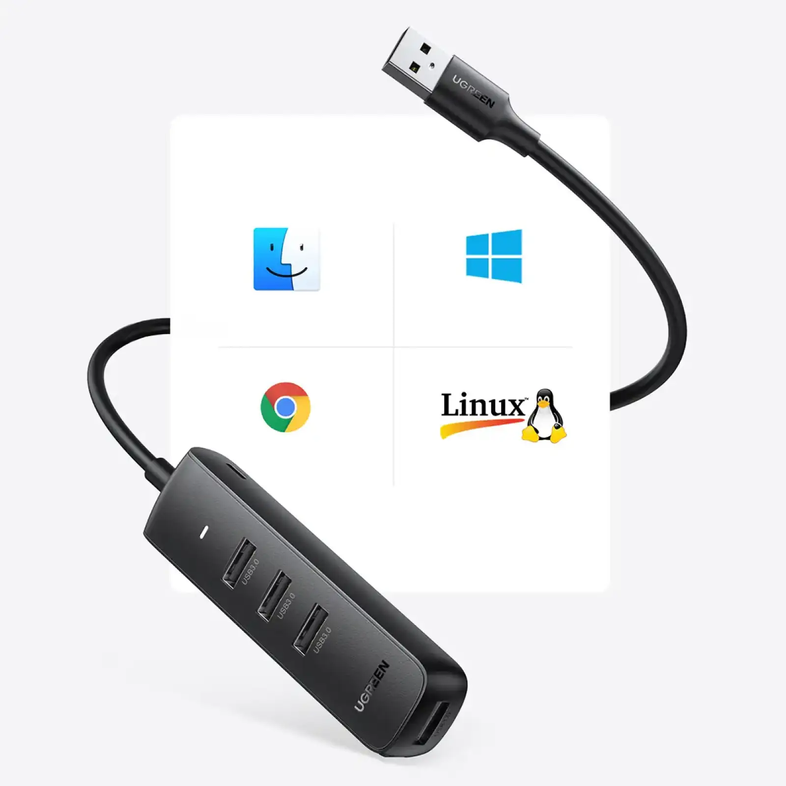 Хаб USB 3.2 Type A -> 4xUSB 3.2 Активний, 1м Чорний CM416 UGREEN (80657) UA