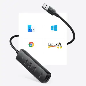Хаб USB 3.2 Type A -> 4xUSB 3.2 Активний, 1м Чорний CM416 UGREEN (80657) UA
