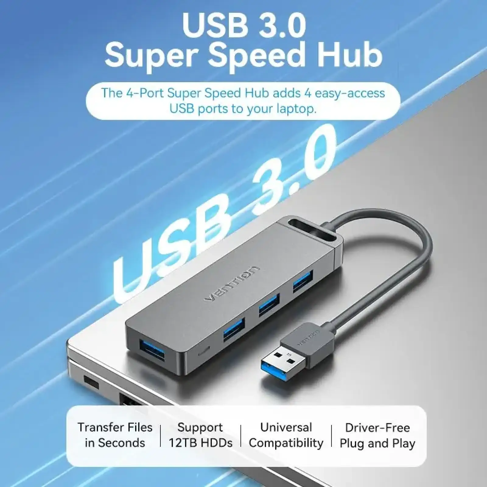 Хаб USB 3.0 -> 4xUSB-A 3.0, 5Gbps, Black Vention (CHLBB-SCB) UA