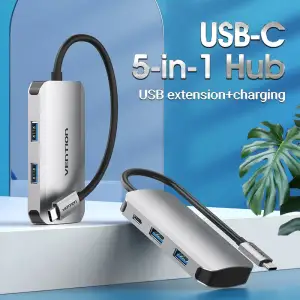 Хаб USB 3.1 Type-C -> 4хUSB 3.0/ Type-C PD 100W 5-in-1 Vention (TNBHB) UA