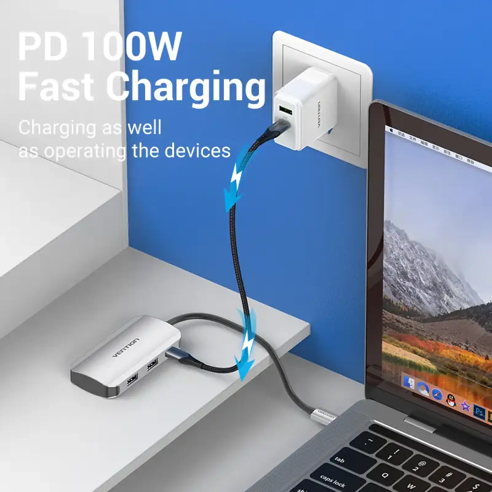 Хаб USB 3.1 Type-C -> 4хUSB 3.0/ Type-C PD 100W 5-in-1 Vention (TNBHB) UA