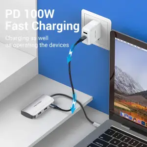 Хаб USB 3.1 Type-C -> 4хUSB 3.0/ Type-C PD 100W 5-in-1 Vention (TNBHB) UA