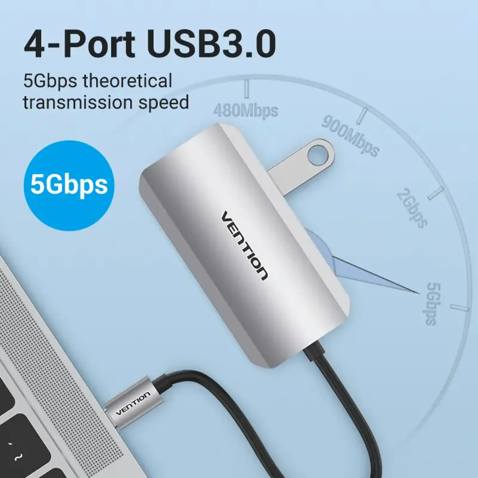 Хаб USB 3.1 Type-C -> 4хUSB 3.0/ Type-C PD 100W 5-in-1 Vention (TNBHB) UA