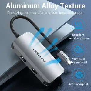 Хаб USB 3.1 Type-C -> 4хUSB 3.0/ Type-C PD 100W 5-in-1 Vention (TNBHB) UA