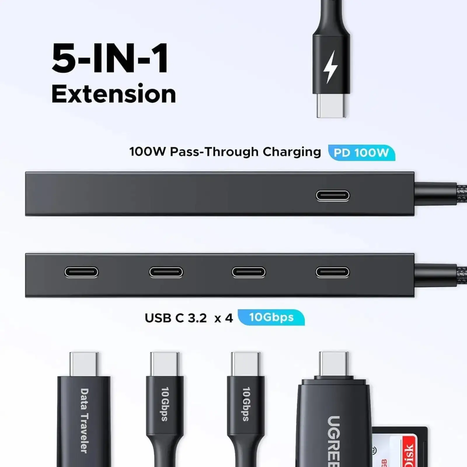 Хаб USB 3.2 Type-C -> 4хUSB-C 3.2 Gen2 10Gbps PD 100W Black CM806 Ugreen (55334) UA