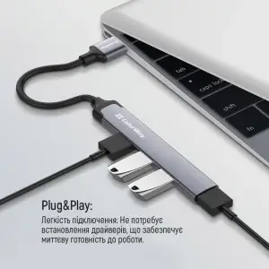 Хаб USB 3.0 -> 2xUSB 2.0+1xUSB 3.0+1xUSB-C Grey ColorWay (CW-HUB05) UA