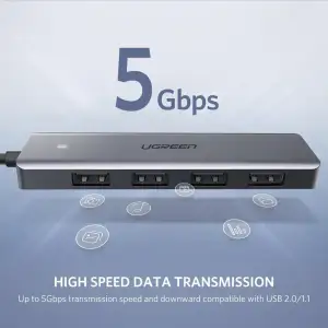 Хаб USB 3.0 -> 4xUSB 3.0 active, з живленням Type-C, 15см CM219 Ugreen (50985) UA