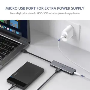 Хаб USB 3.0 -> 4xUSB 3.0 active, з живленням Type-C, 15см CM219 Ugreen (50985) UA