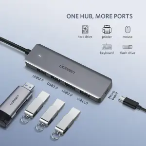 Хаб USB 3.0 -> 4xUSB 3.0 active, з живленням Type-C, 15см CM219 Ugreen (50985) UA