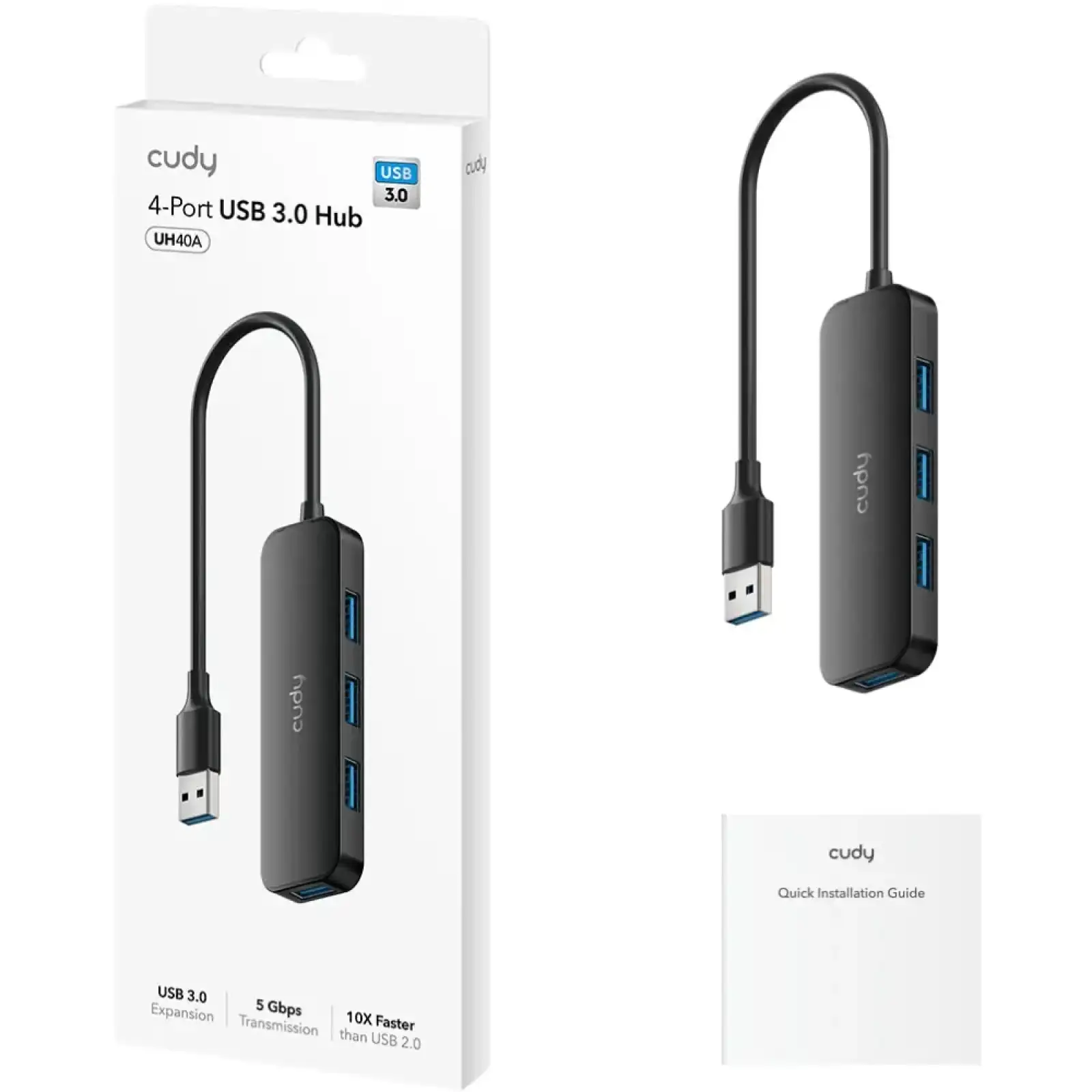 Хаб USB 3.0 Type-A -> 4хUSB 3.0 чорний Cudy (UH40A) UA