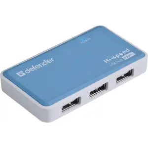 Хаб USB 2.0 -> 4xUSB 2.0 active, White-Blue Defender (83503) UA