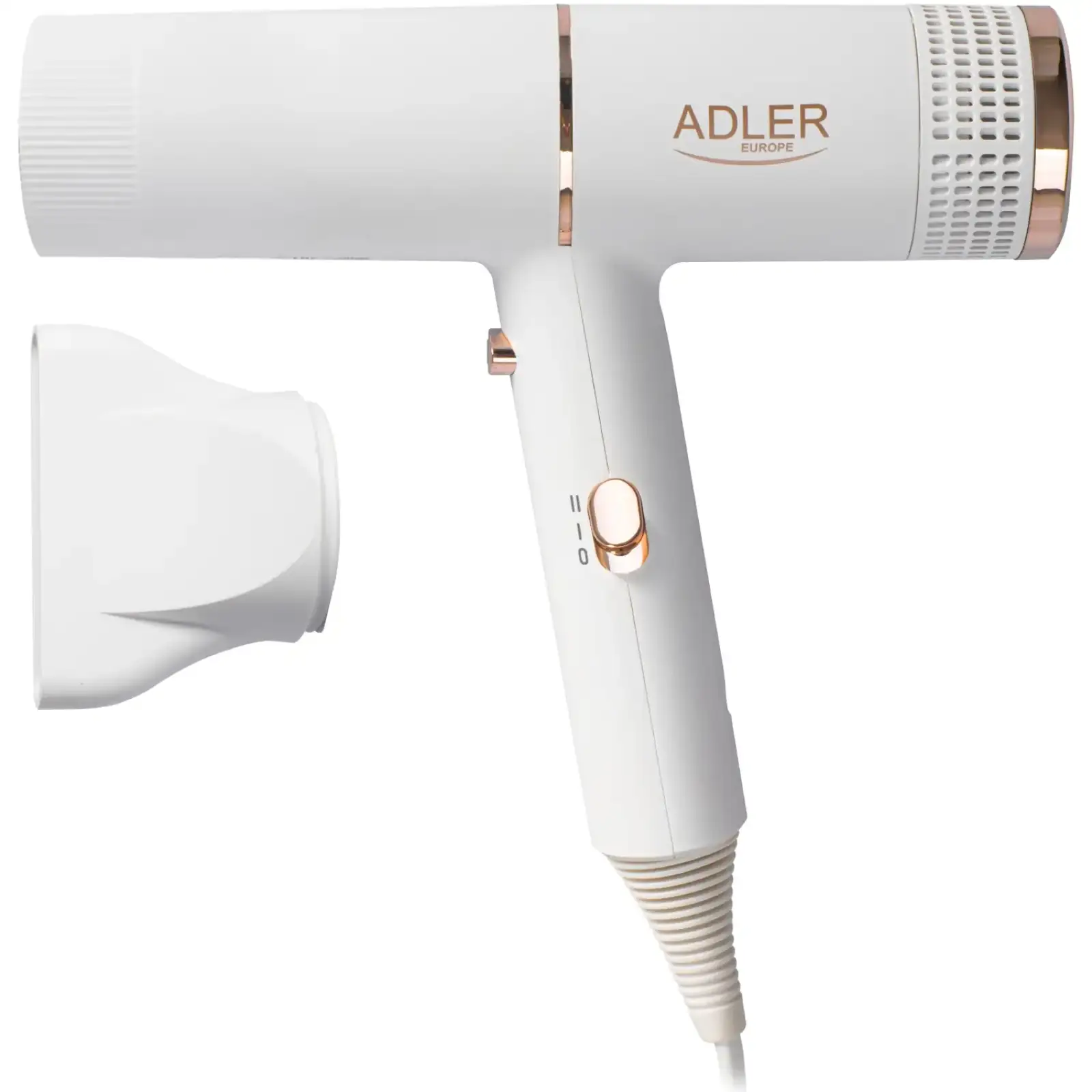 Фен Adler AD 2278 white 1400Вт/ 2 швидкості/ хол.обдув/ темп.режимів-2/іонізація/ насадки - 1 шт. (AD2278W) UA