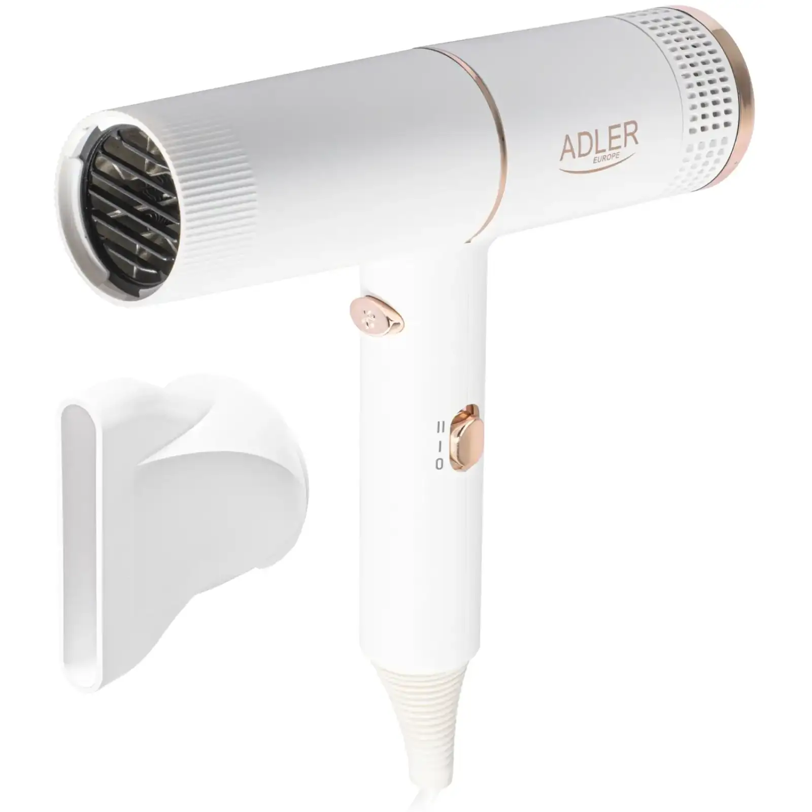 Фен Adler AD 2278 white 1400Вт/ 2 швидкості/ хол.обдув/ темп.режимів-2/іонізація/ насадки - 1 шт. (AD2278W) UA