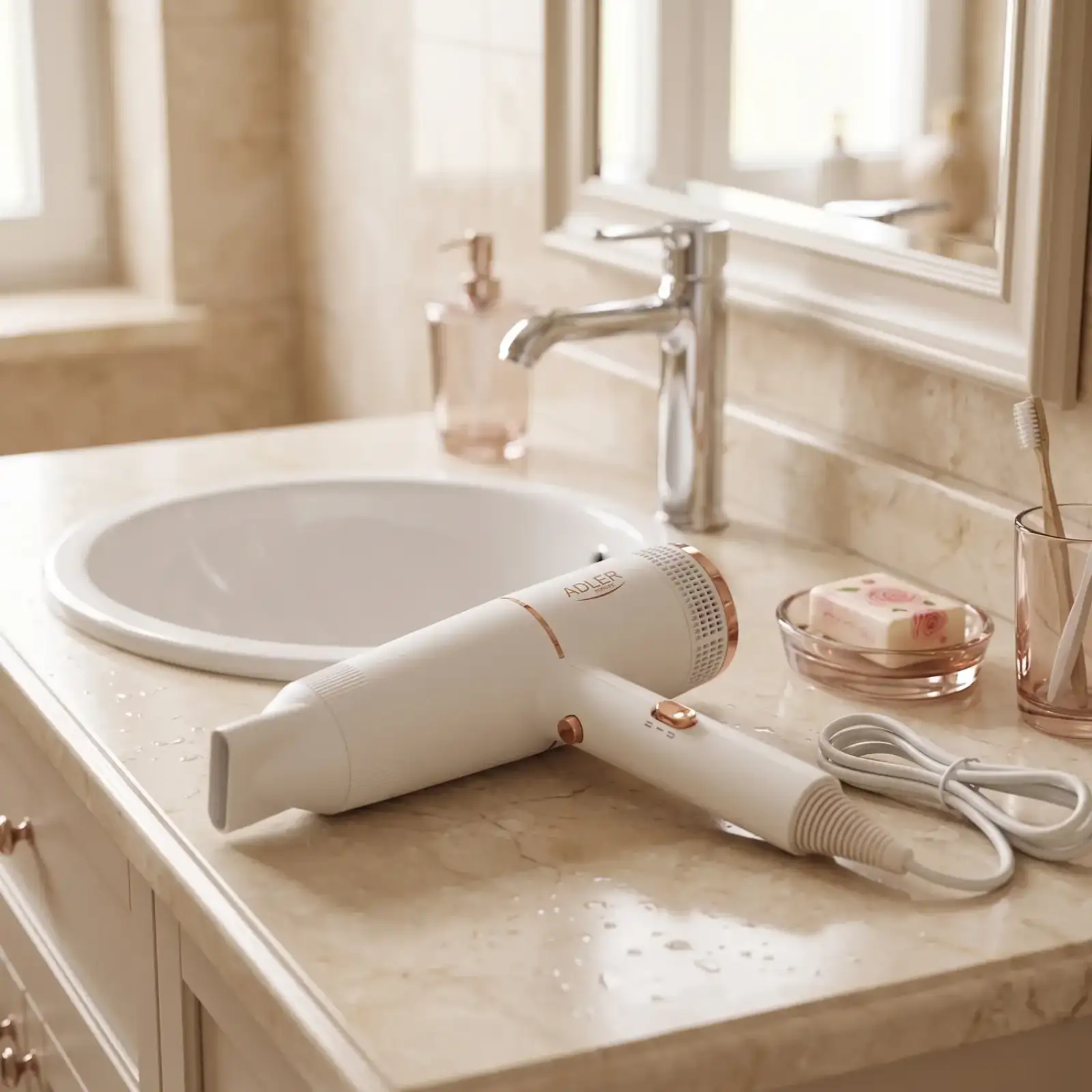 Фен Adler AD 2278 white 1400Вт/ 2 швидкості/ хол.обдув/ темп.режимів-2/іонізація/ насадки - 1 шт. (AD2278W) UA