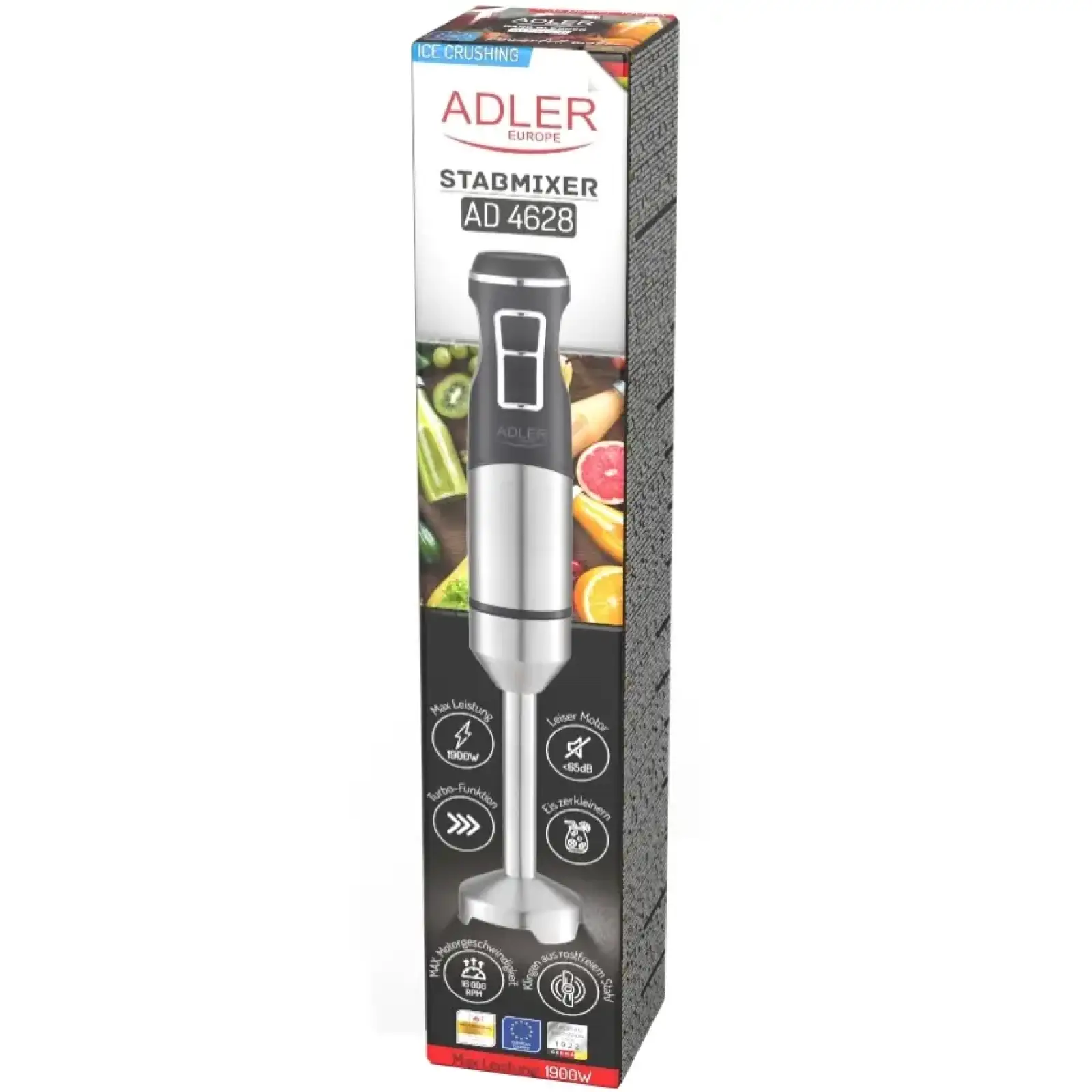 Блендер Adler AD 4628 ручний/ 1500Вт/ 1 швидк./ без чаші/ Turbo/ Ice Crush/ чорний (AD4628) UA