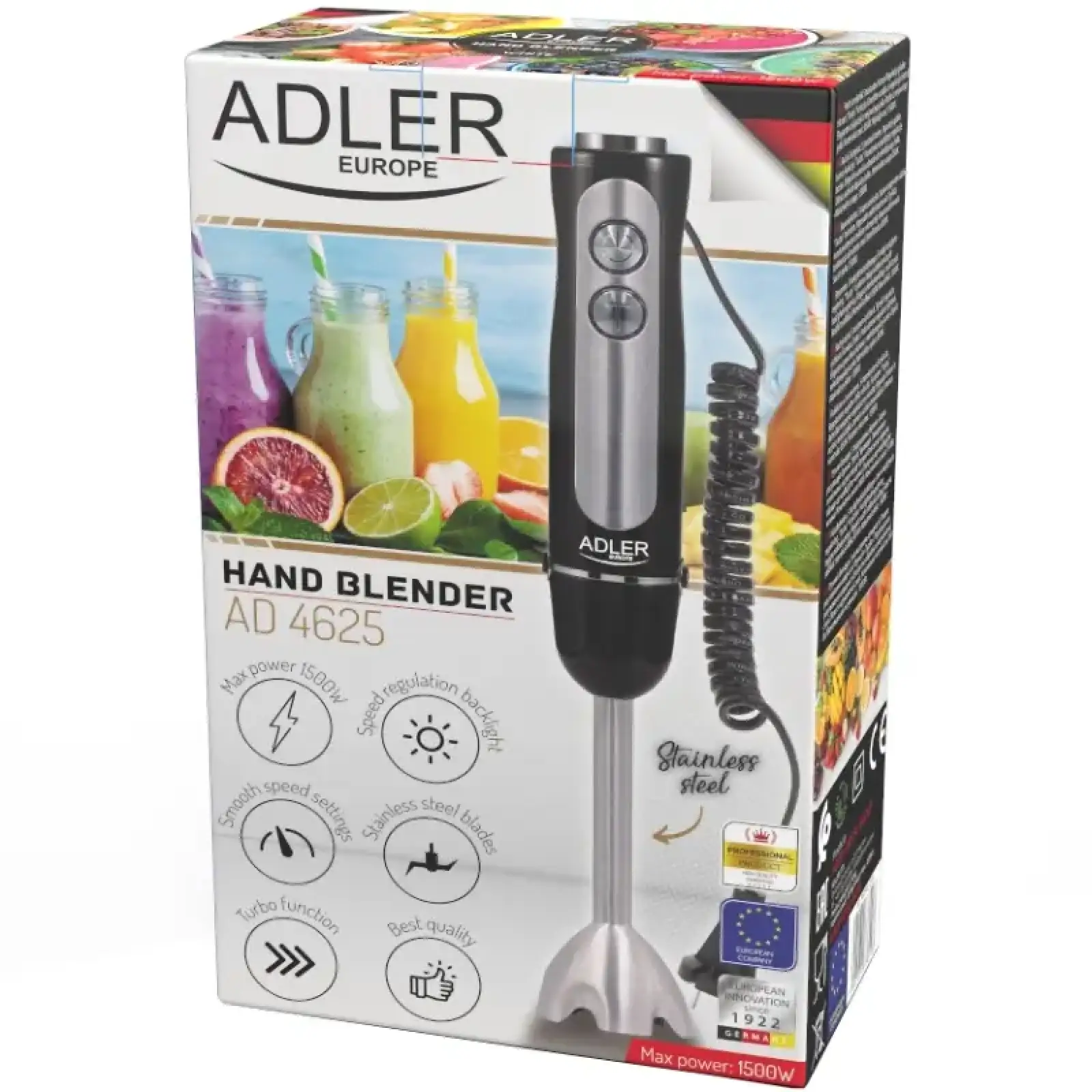 Блендер Adler AD 4625 black ручний/ 1500Вт/ 5 швидк./ без чаші/ Turbo/ чорний (AD4625B) UA