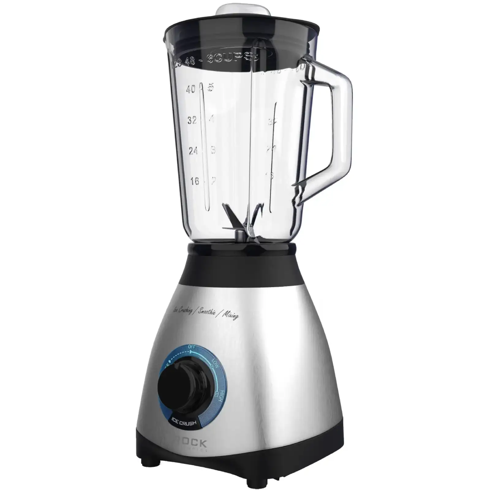 Блендер BROCK BL 1502 SS стаціонарний 500Вт/ скляна чаша 1,5л/ PULSE/ 2 швидк./дроблення льоду/метал UA