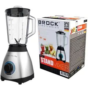 Блендер BROCK BL 1502 SS стаціонарний 500Вт/ скляна чаша 1,5л/ PULSE/ 2 швидк./дроблення льоду/метал UA