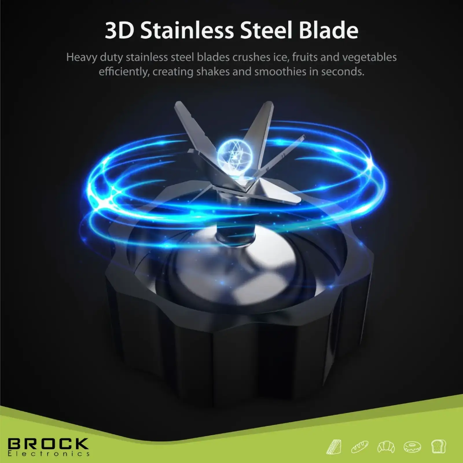 Блендер BROCK BL 1502 SS стаціонарний 500Вт/ скляна чаша 1,5л/ PULSE/ 2 швидк./дроблення льоду/метал UA