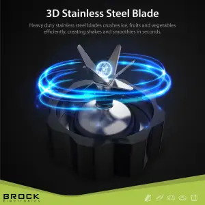 Блендер BROCK BL 1502 SS стаціонарний 500Вт/ скляна чаша 1,5л/ PULSE/ 2 швидк./дроблення льоду/метал UA