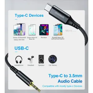 Кабель AUX Type-C - TRS Audio M/M 1.0 м DAC Chip 96kHz, чорний Choetech (AUX006) UA