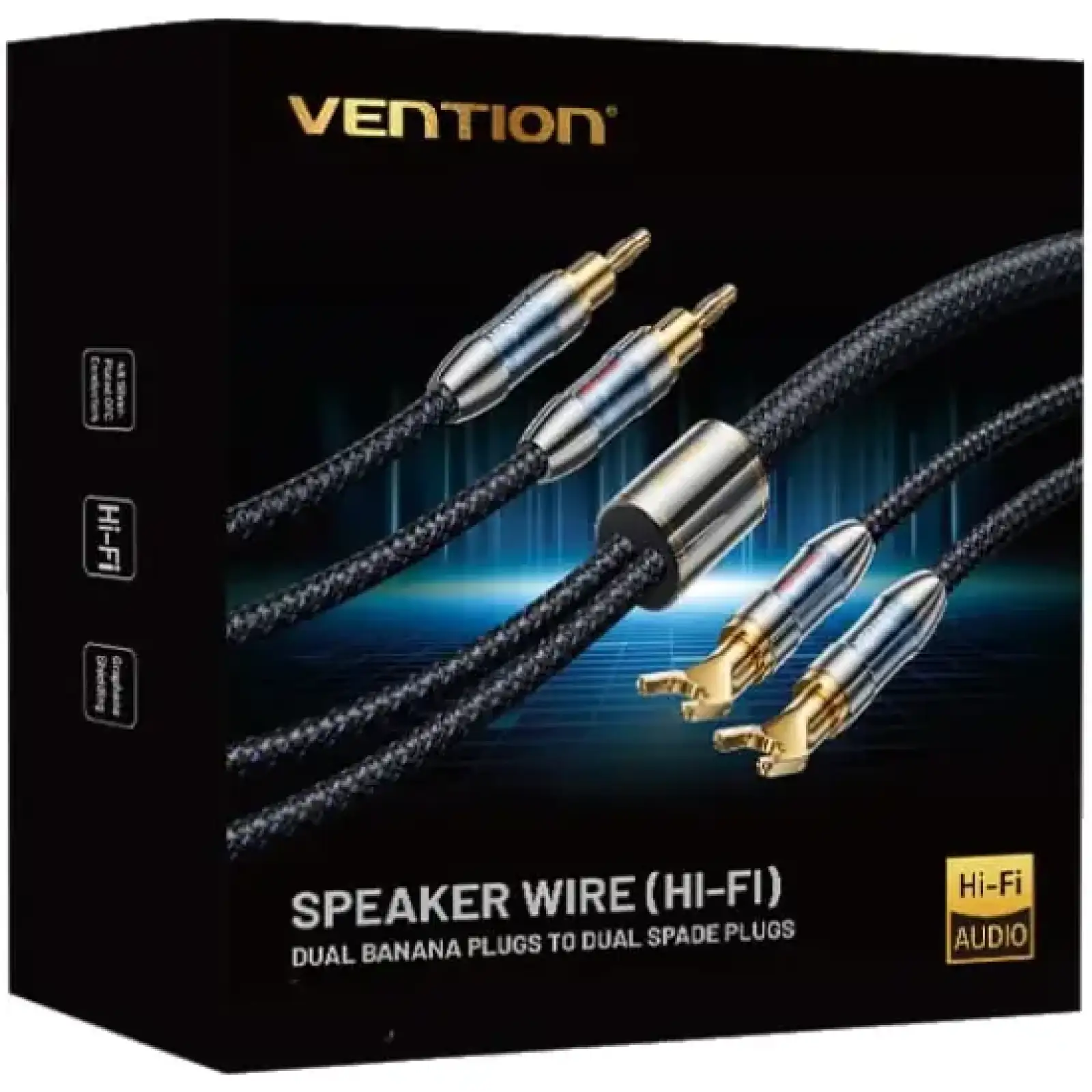Кабель HiFi Audio Speaker Cable 2.0м,Banana-Spade 2xM/M,4N OFC Silver, Gold-Plated,TPE + обплетення,Vention (BLCLH) UA