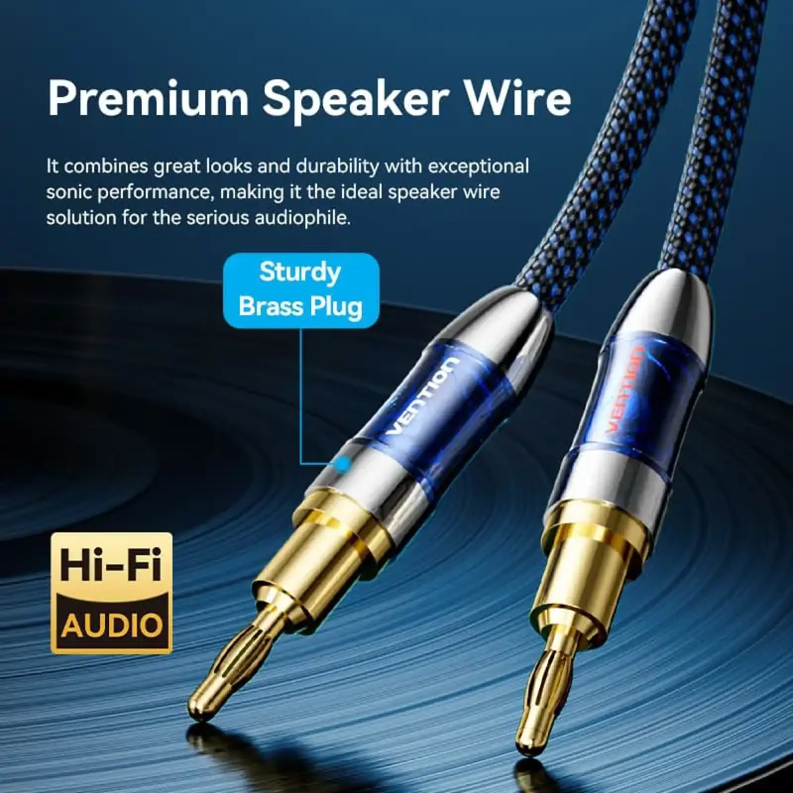 Кабель HiFi Audio Speaker Cable 2.0м,Banana-Spade 2xM/M,4N OFC Silver, Gold-Plated,TPE + обплетення,Vention (BLCLH) UA