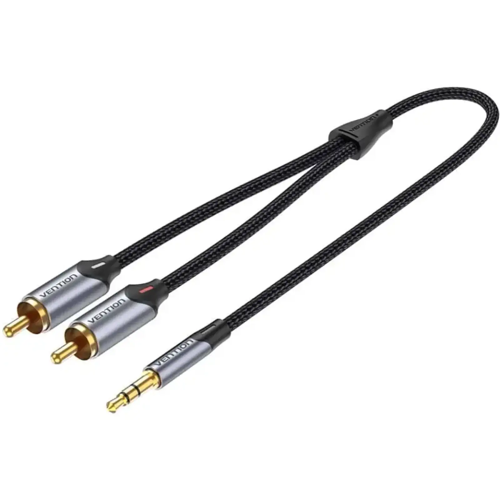 Кабель AUX Audio TRS - RCAx2 M/M 1.5 м, Gold-Plated, Aluminum alloy, чорний, Vention (BCNBG) UA