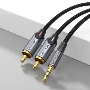 Кабель AUX Audio TRS - RCAx2 M/M 1.5 м, Gold-Plated, Aluminum alloy, чорний, Vention (BCNBG) UA