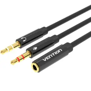 Перехідник Audio Jack TRRS F -> 2xM (мікрофон + навушники) чорний Vention (BBTBY) UA